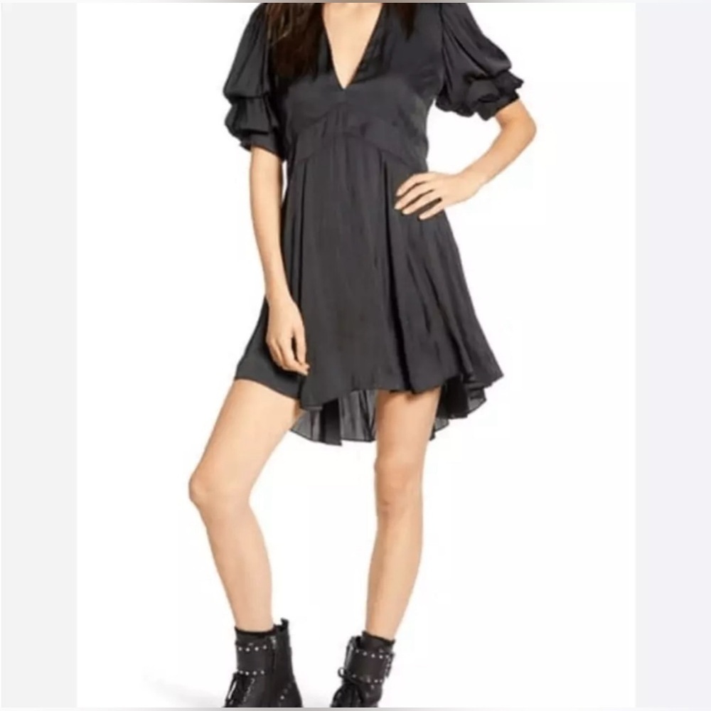 Zadig & Voltaire Royas Tiered Sleeve Satin Mini Dress in Black Size XS - Picture 4 of 14